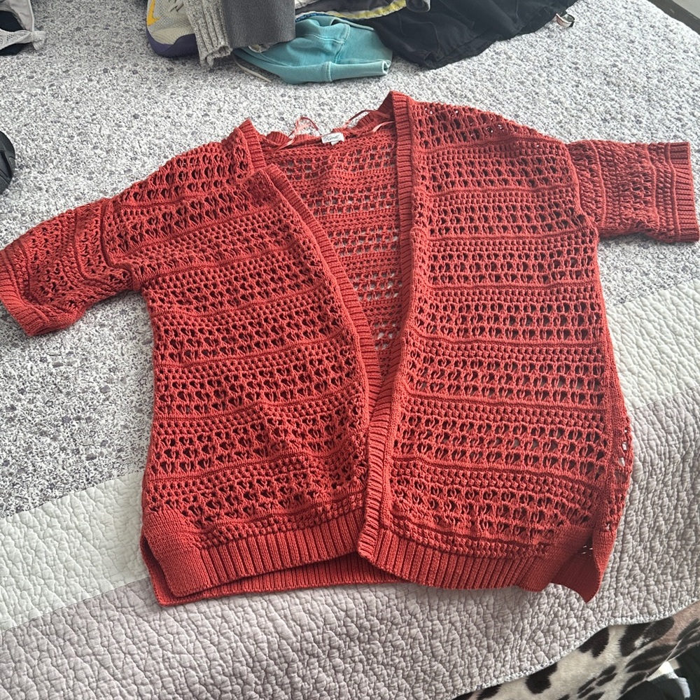 Kismet Women's Open Knit Cardigan in Red